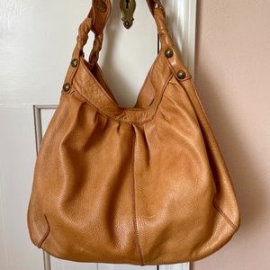 Vintage Lucky Brand Camel Stash Hobo Bag Genuine Leather Handbag Purse Satchel